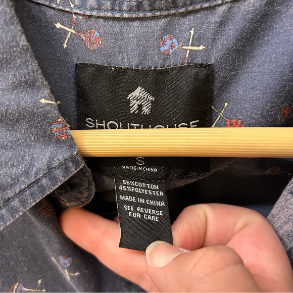 Shouthouse Navy Blue Maraca Print Short Sleeve Button Down Shirt - Picture 4 of 5